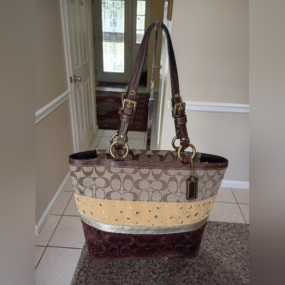 Coach Y2K Patchwork Tote Bag w/ Signature Canvas, Vel… - Gem